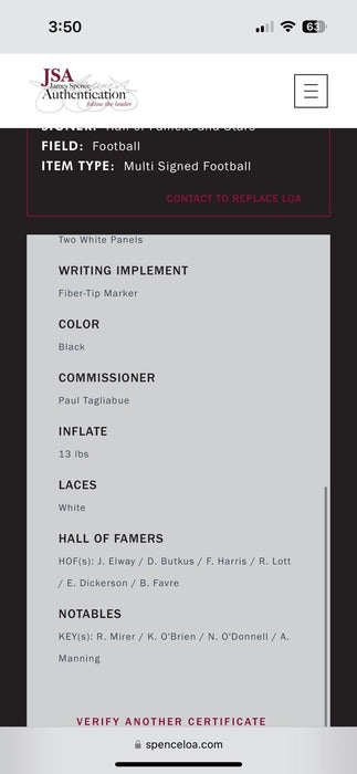 John Elway Franco Harris Brett Favre Hall Of Fame Multi Signed Football JSA