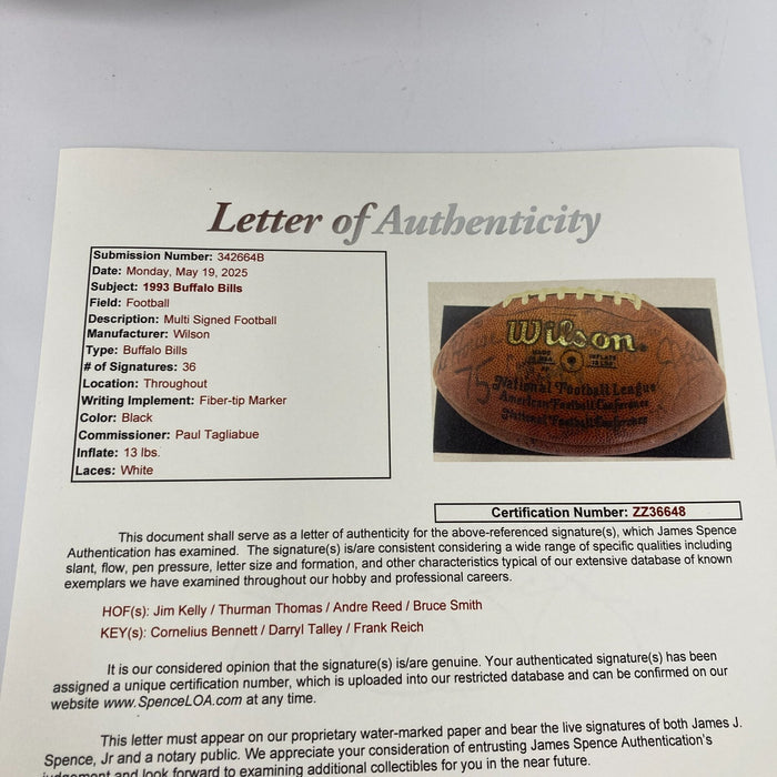 1993 Buffalo Bill AFC Champs Team Signed Wilson NFL Game Football JSA COA