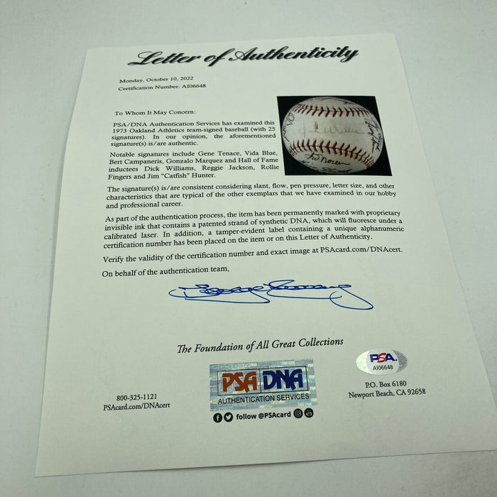 1973 Oakland A’s World Series Champs Team Signed Baseball PSA DNA COA