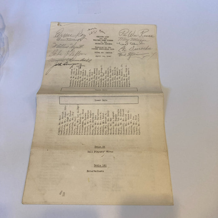 1940 Brooklyn Dodgers Welcome Home Dinner Signed Program JSA COA