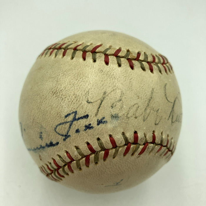 Babe Ruth Lou Gehrig Jimmie Foxx Signed 1920's Baseball JSA COA