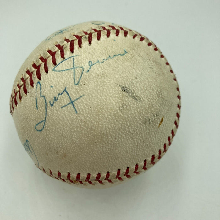 Jack Buck Harry Caray Stan Musial Signed 1960's National League Baseball JSA COA