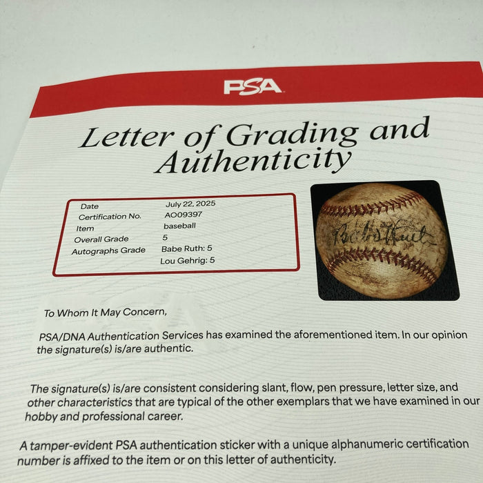 Babe Ruth & Lou Gehrig Dual Signed Baseball PSA DNA COA