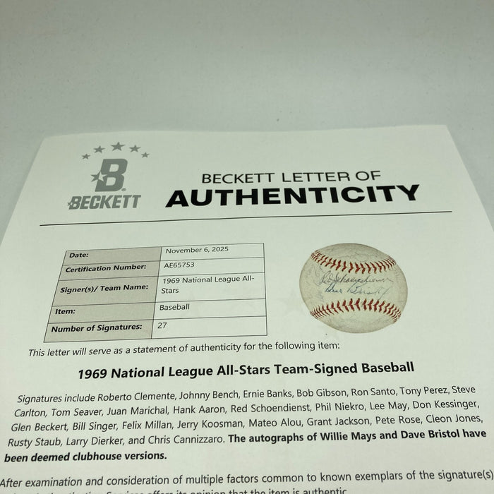 Roberto Clemente 1969 All Star Game Team Signed Baseball Beckett COA