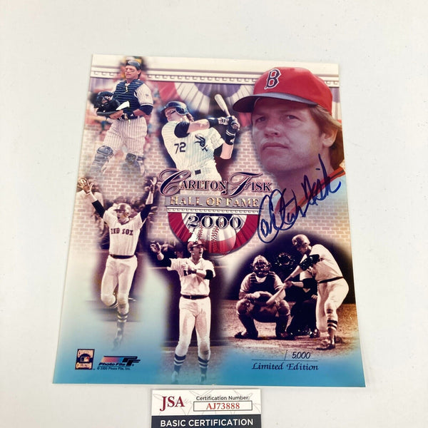 Carlton Fisk Signed 2000 Hall Of Fame Induction Signed 8x10 Photo JSA COA