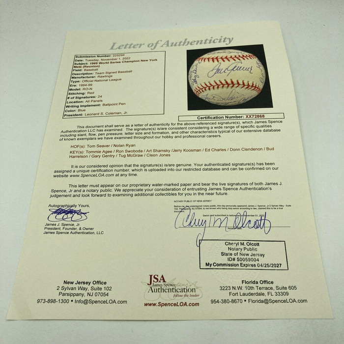 1969 New York Mets WS Champs Team Signed Baseball Tom Seaver Nolan Ryan JSA COA