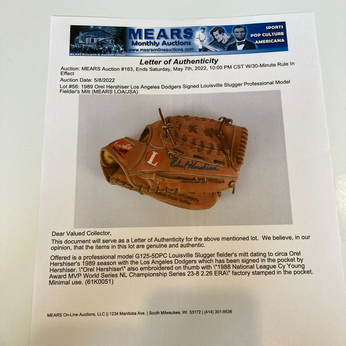 Orel Hershiser Signed 1988 Game Issued Baseball Glove JSA & MEARS COA