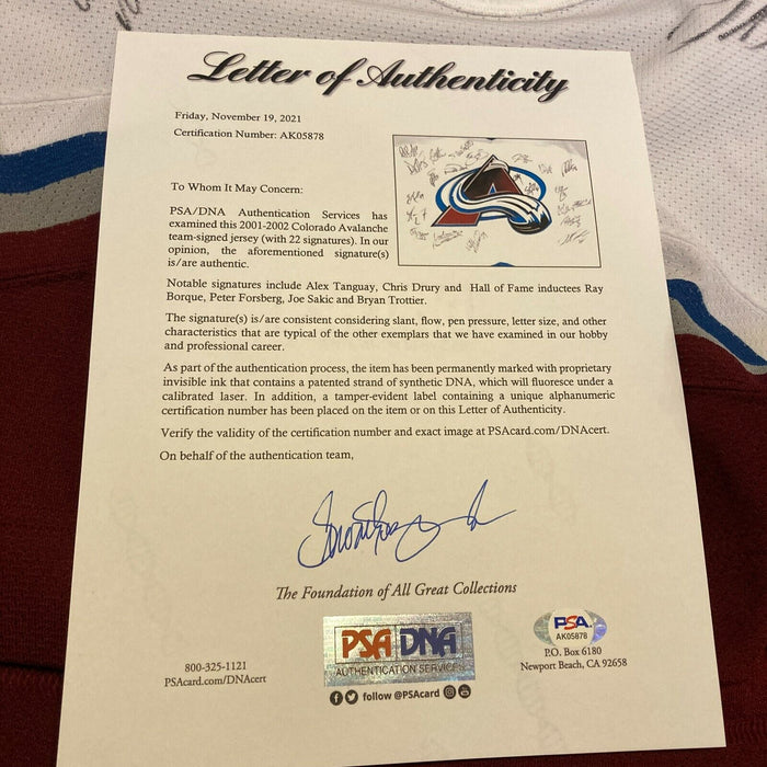 2001–02 Colorado Avalanche Team Signed Authentic Game Jersey PSA DNA COA