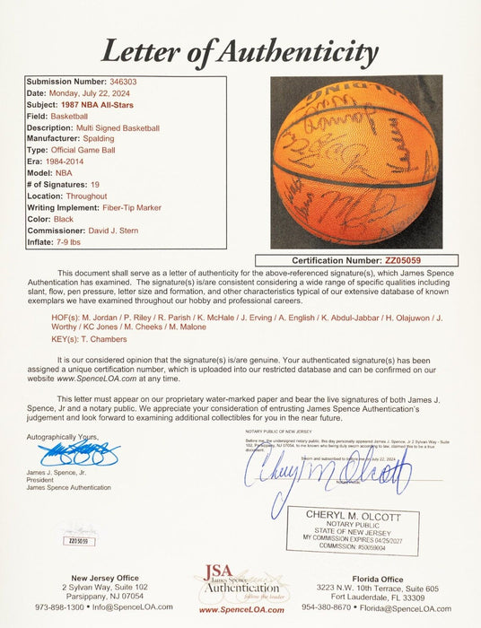 Michael Jordan 1987 All Star Game Team Signed Official Game Basketball JSA COA