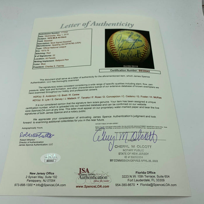 Stunning 1976 All Star Game Signed Baseball George Brett Sparky Anderson JSA COA