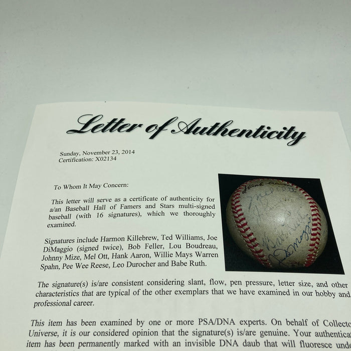 Babe Ruth Mel Ott Joe Dimaggio Ted Williams Willie Mays Signed Baseball PSA DNA