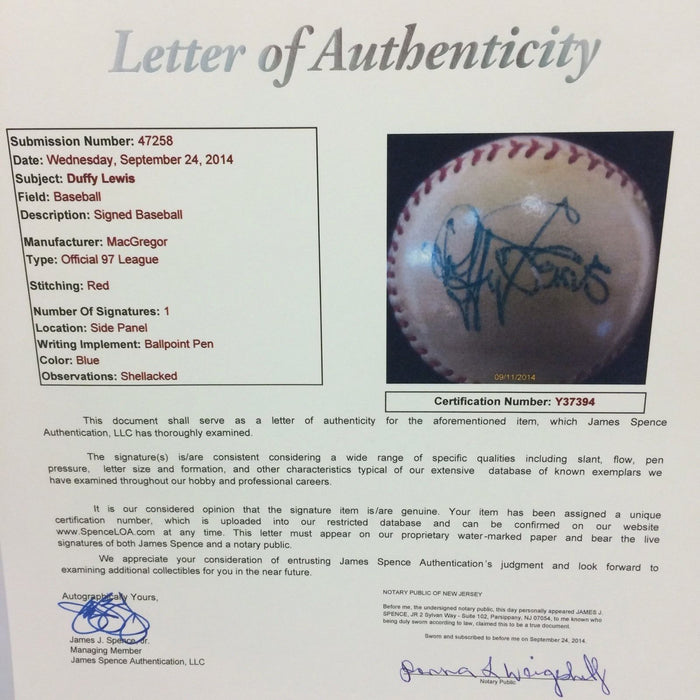 The Finest 1940's Duffy Lewis Single Signed Autographed Baseball JSA COA Red Sox