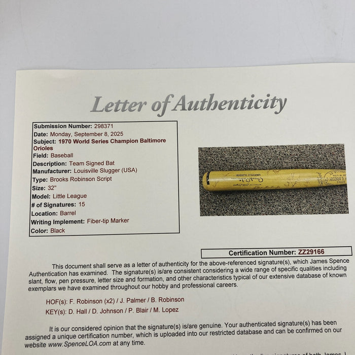 1970 Baltimore Orioles World Series Champs Team Signed Baseball Bat JSA COA