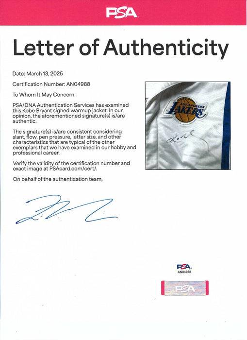 Kobe Bryant Signed Game Used 2002-03 Los Angeles Lakers Warm Up Suit PSA & JSA