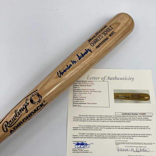 Charles M. Schulz Peanuts Signed Game Model Baseball Bat With JSA COA RARE