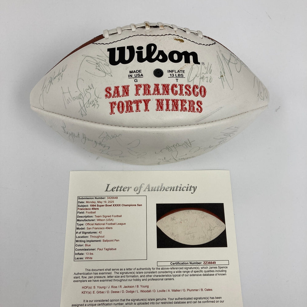 1994 San Francisco 49ers Super Bowl Champs Team Signed Football JSA COA
