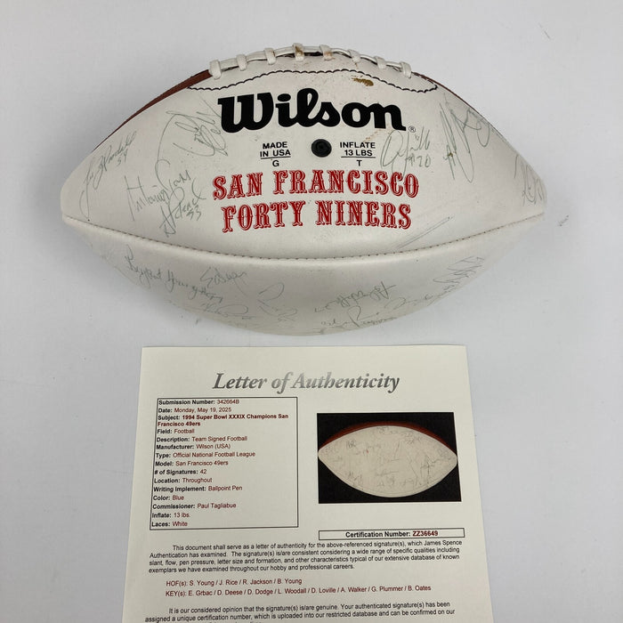 1994 San Francisco 49ers Super Bowl Champs Team Signed Football JSA COA