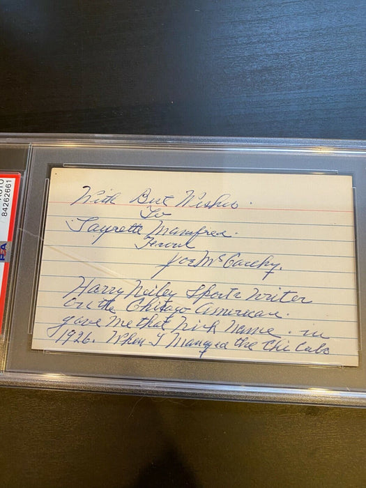 Joe Mccarthy Signed Inscribed Index Card With Nickname Explanation PSA DNA COA