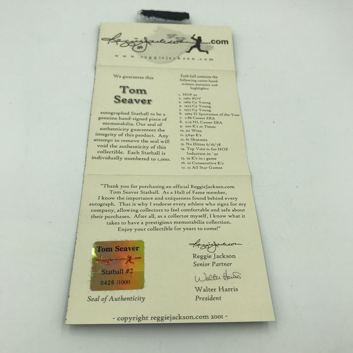 Rare Tom Seaver Signed Heavily Inscribed Career STAT Baseball With RJ COA