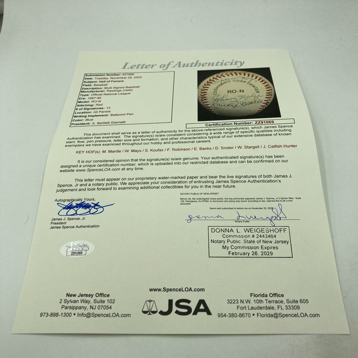 Mickey Mantle Willie Mays Sandy Koufax Hall Of Fame Multi Signed Baseball JSA