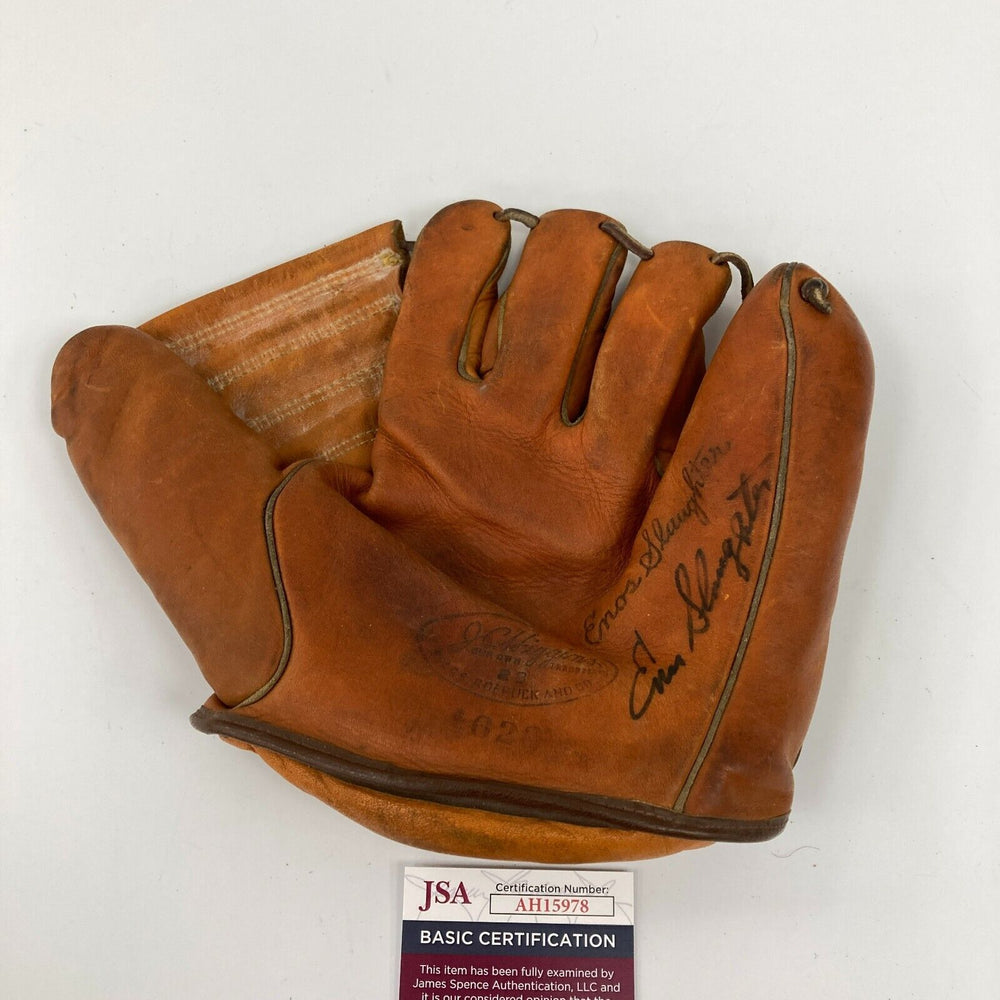 Enos Slaughter  Signed 1950's Rawlings Game Model Baseball Glove JSA COA