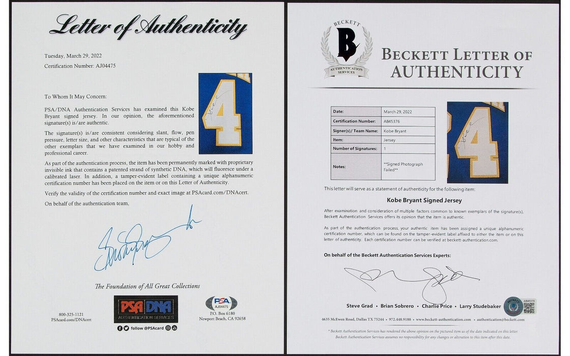 Kobe Bryant "Kobe Diem" Signed Los Angeles Lakers Jersey PSA DNA & Beckett COA