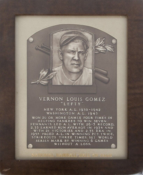 1972 Hall of Fame Induction Plaque Presented To Lefty Gomez From Gomez Estate