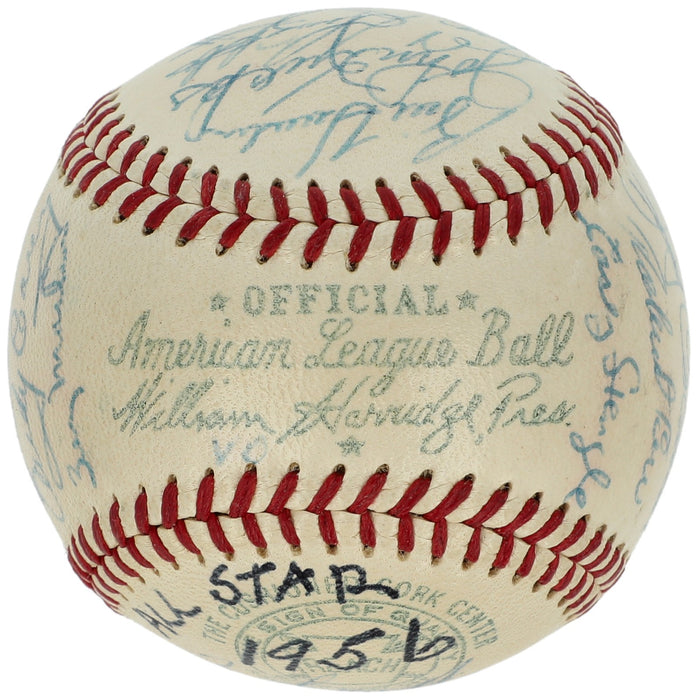 1956 New York Yankees World Series Champs Team Signed Baseball Mickey Mantle BAS