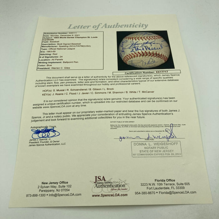 1964 St. Louis Cardinals World Series Champs Team Signed Baseball JSA COA