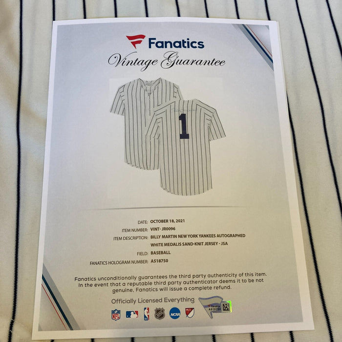 Billy Martin Signed Vintage 1970's New York Yankees Jersey JSA COA