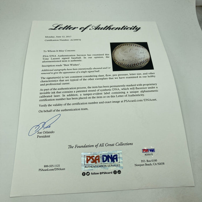 Tony Lazzeri Signed 1927 American League Baseball PSA DNA COA