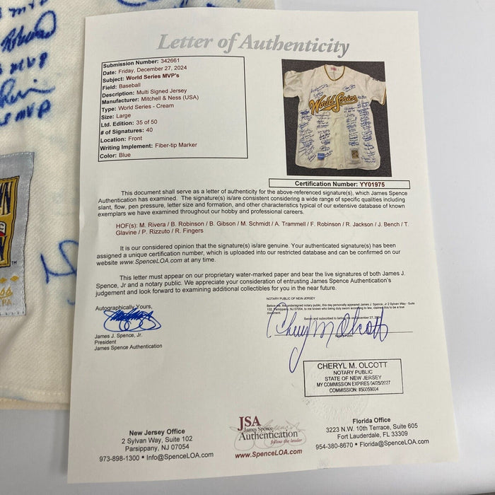 World Series MVP Winners Signed Inscribed Jersey 40 Signatures JSA COA