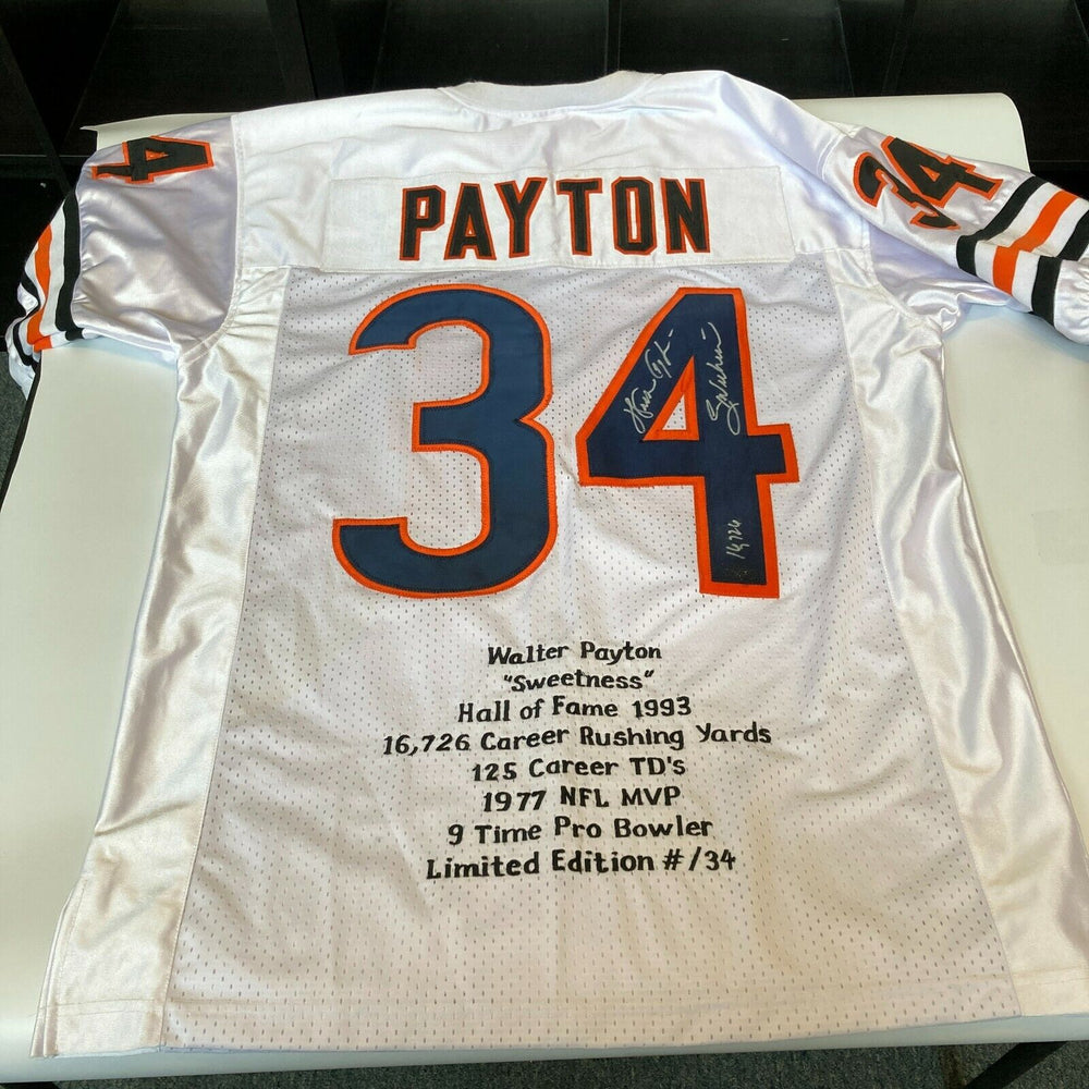 Walter Payton Sweetness Signed Chicago Bears Game Model STAT Jersey Beckett