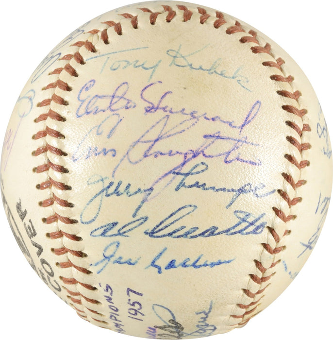 1957 New York Yankees American League Champs Team Signed AL Baseball PSA DNA COA