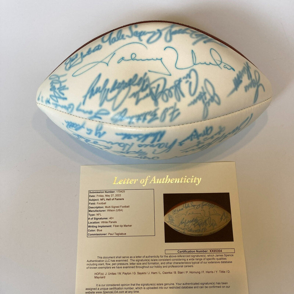 Johnny Unitas Walter Payton Bart Starr HOF Legends Signed Football 45 Sigs JSA