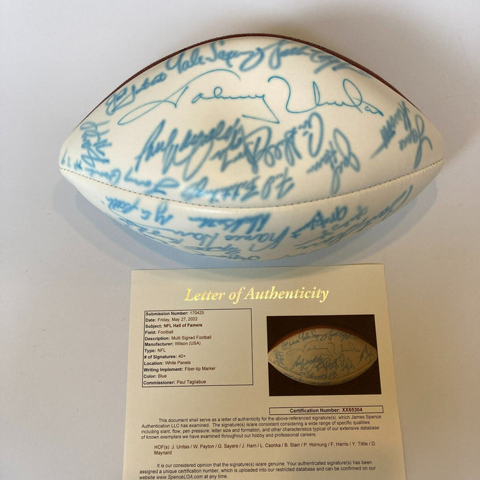 Johnny Unitas Walter Payton Bart Starr HOF Legends Signed Football 45 Sigs JSA