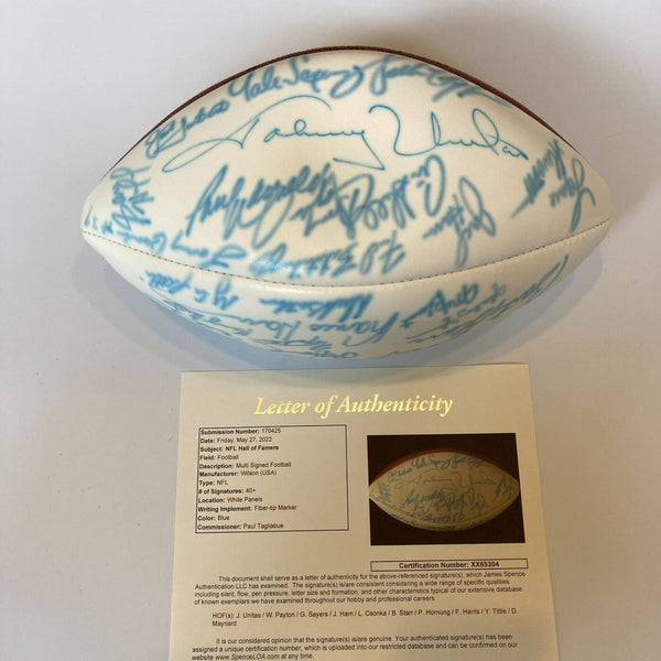 Johnny Unitas Walter Payton Bart Starr HOF Legends Signed Football 45 Sigs JSA