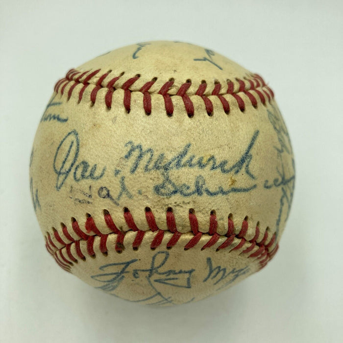 Zack Wheat Freddie Lindstrom Joe Medwick New York Legends Signed Baseball JSA