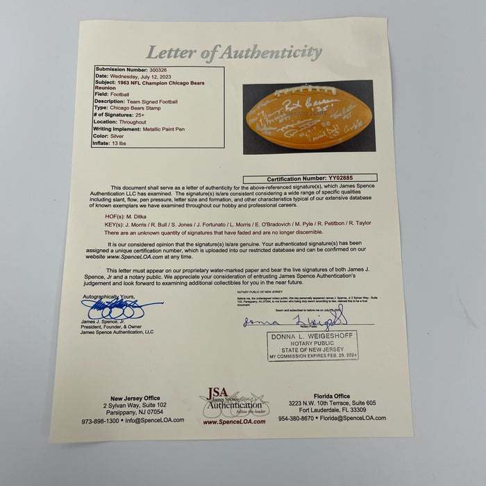 1963 Chicago Bears Super Bowl Champs Team Signed Vintage Football JSA COA