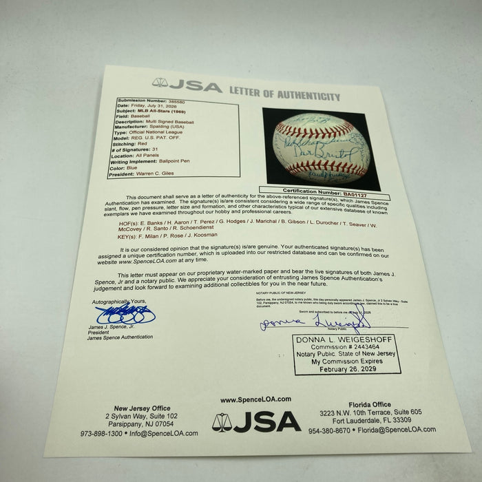 The Finest 1969 All Star Game Team Signed Baseball Roberto Clemente JSA COA
