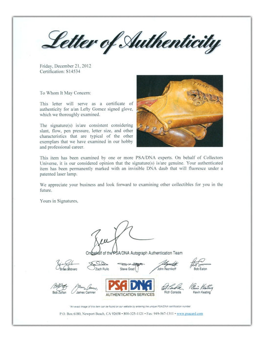 Lefty Gomez Signed Vintage 1950's Rawlings Baseball Glove PSA DNA COA