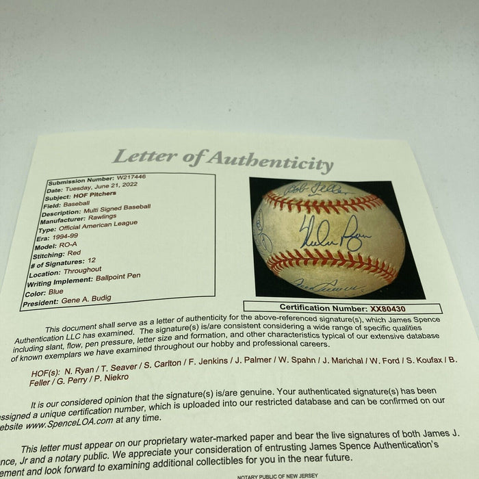 Sandy Koufax Nolan Ryan Tom Seaver Whitey Ford HOF Pitchers Signed Baseball JSA