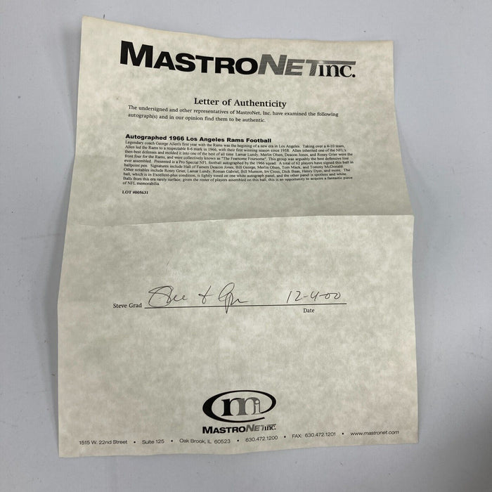 1966 Los Angeles Rams Team Signed Football Fearsome Foursome 57 Sigs JSA COA