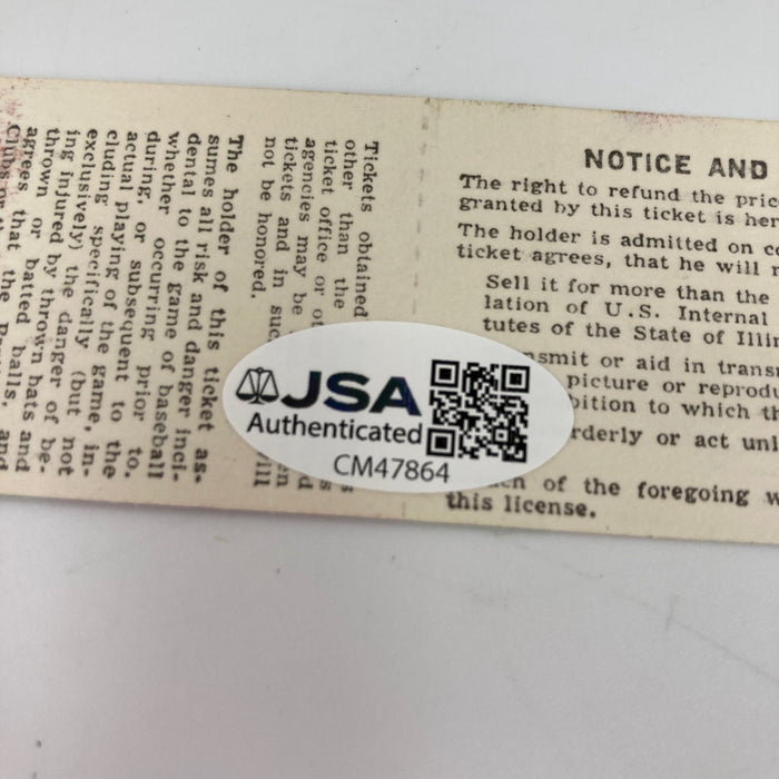 Ron Santo Signed 1976 Chicago Cubs Full Ticket JSA COA