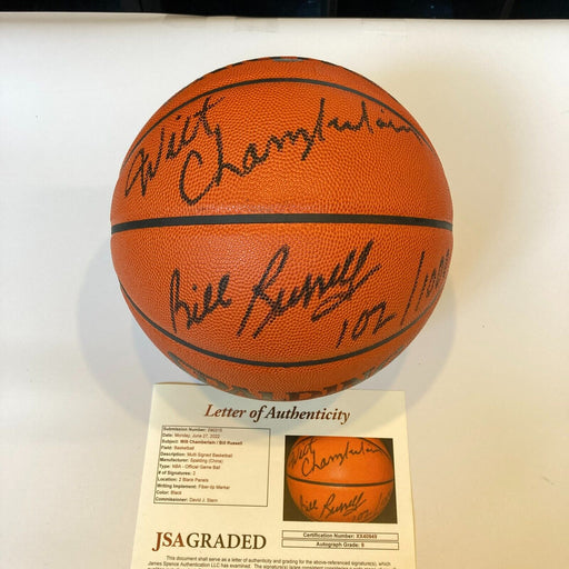 Wilt Chamberlain & Bill Russell Signed NBA Game Basketball JSA Graded 9 MINT