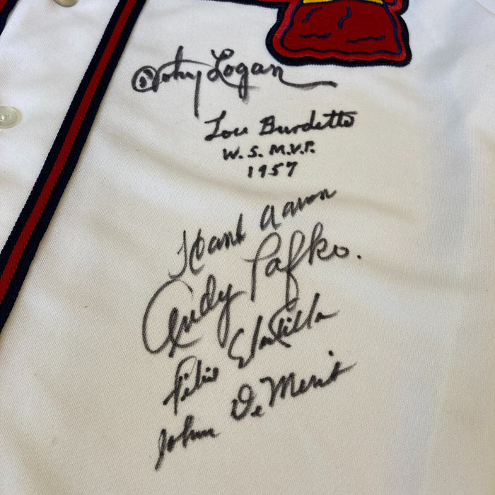 Beautiful 1957 Milwaukee Braves World Series Champs Team Signed Jersey JSA COA