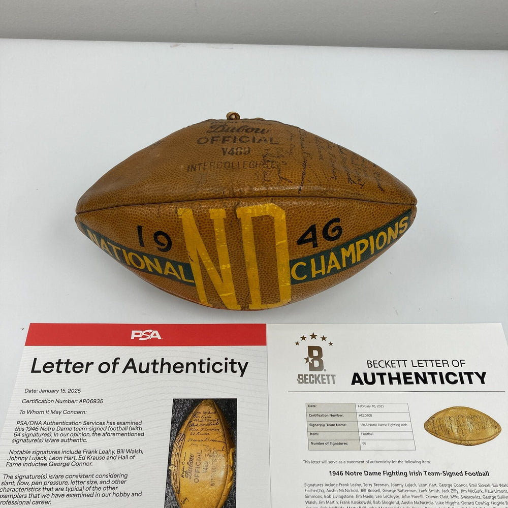 1946 Notre Dame Fighting Irish NCAA National Champs Team Signed Football PSA DNA