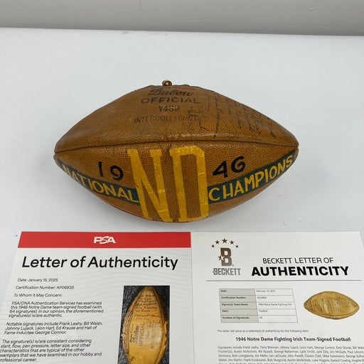 1946 Notre Dame Fighting Irish NCAA National Champs Team Signed Football PSA DNA