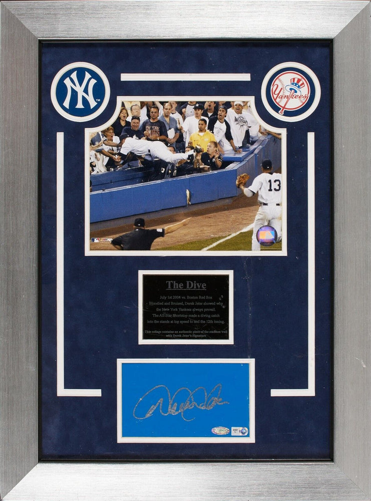 Derek Jeter "The Dive" Signed Actual Yankee Stadium Wall Framed Display Steiner