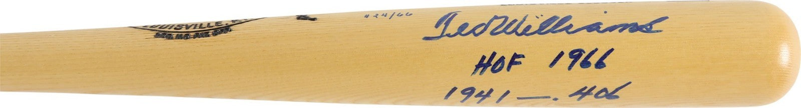 Ted Williams "HOF 1966 1941 .406" Signed Inscribed Baseball Bat MINT JSA